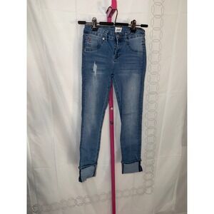 Hudson Jeans Girls Size 16 Skinny Distressed Light Wash Denim Cuffed